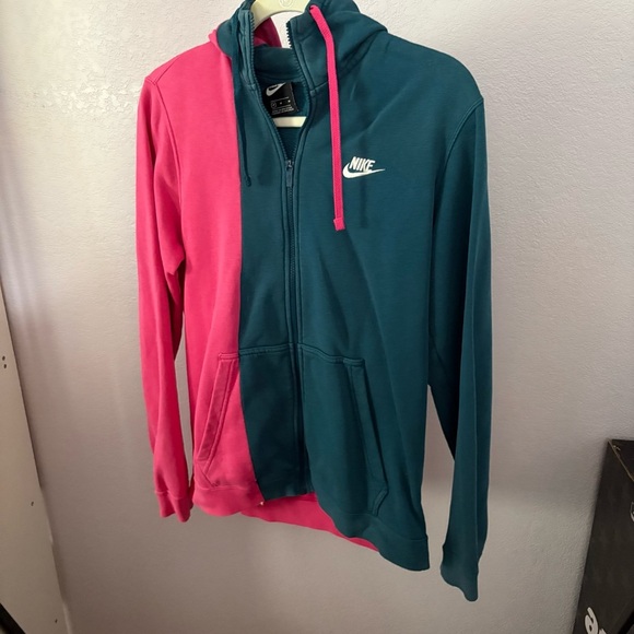 Nike Tops - NIKE sz M DIY Fleece Hoodie FULL Zip Pink Blue Half Long Sleeve
